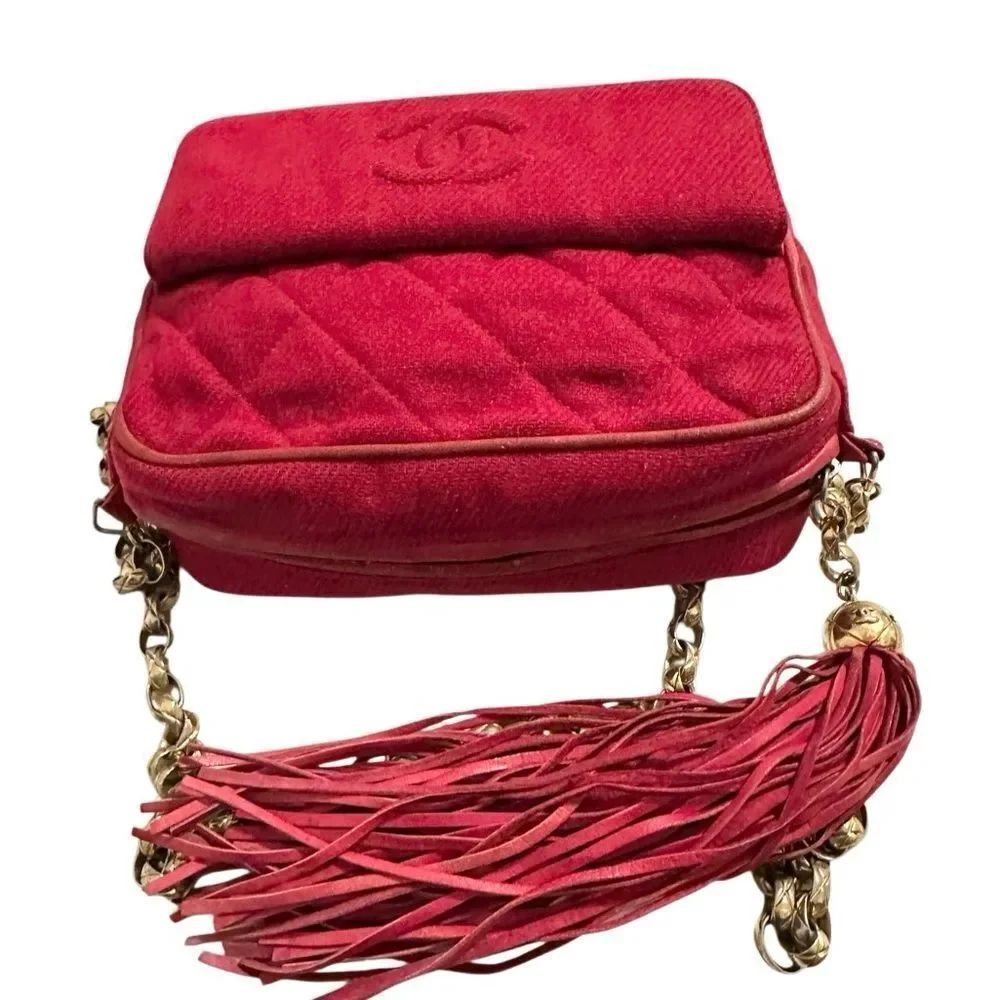 Chanel Quilted Red Crossbody Bag with Gold Chain